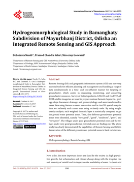 Hydrogeomorphological Study in Bamanghaty Subdivision of Mayurbhanj District, Odisha an Integrated Remote Sensing and GIS Approach