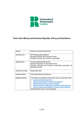 Trans, Non-Binary and Intersex Equality: Policy and Guidance