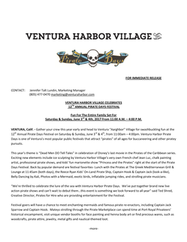 Ventura Harbor Village Celebrates 12Th Annual Pirate Days Festival
