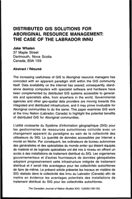 Distributed Gis Solutions for Aboriginal Resource Management: the Case of the Labrador Innu