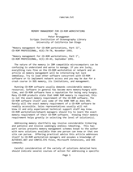 Ramcram.Txt MEMORY MANAGEMENT for CD-ROM WORKSTATIONS