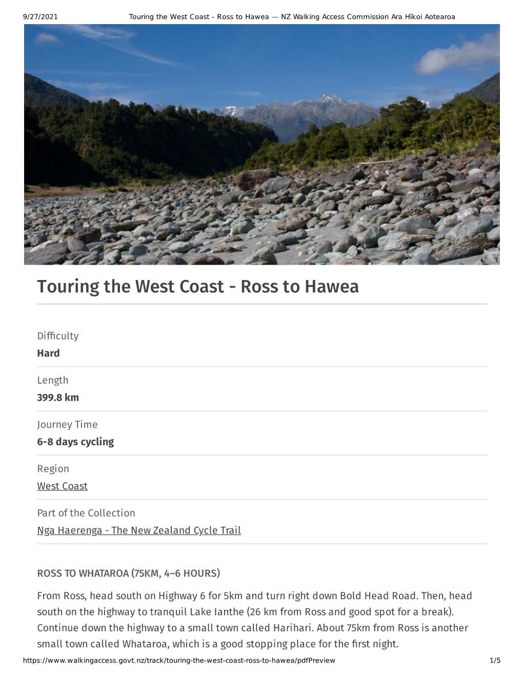 Touring the West Coast - Ross to Hawea — NZ Walking Access Commission Ara Hīkoi Aotearoa