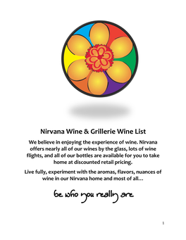 Nirvana Wine & Grillerie Wine List