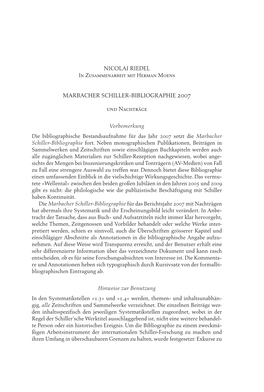 Nicolai Riedel Marbacher Schiller-Bibliographie 2007 Und
