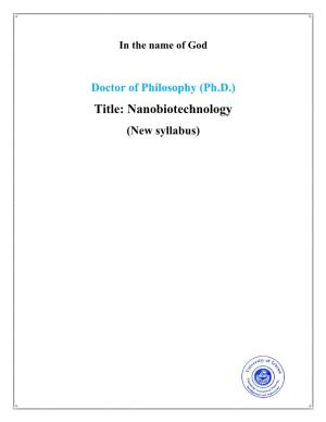 Title: Nanobiotechnology (New Syllabus)