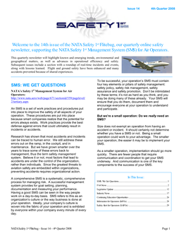 The 14Th Issue of the NATA Safety 1St Flitebag, Our Quarterly Online Safety Newsletter, Supporting the NATA Safety 1St Management System (SMS) for Air Operators