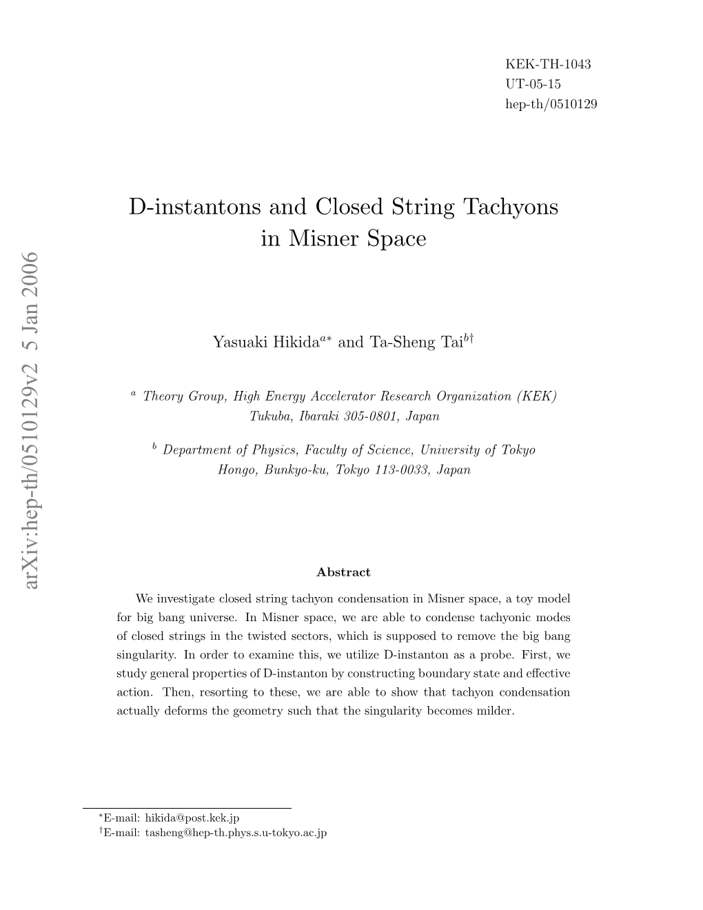 D-Instantons and Closed String Tachyons in Misner Space