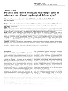 Do Spinal Cord-Injured Individuals with Stronger Sense of Coherence Use Different Psychological Defense Styles?