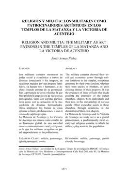 Religión Y Milicia: Los Militares Como Patrocinadores Artísticos En Los Templos De La Matanza Y La Victoria De Acentejo