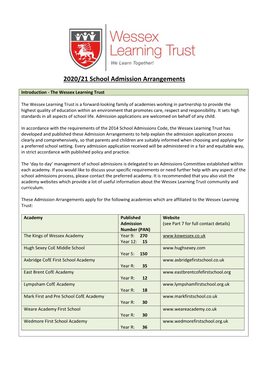 2020/21 School Admission Arrangements