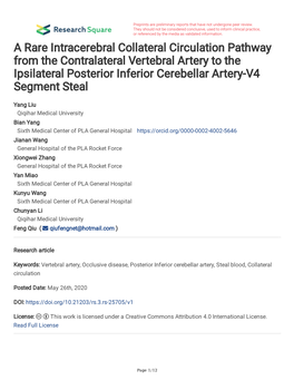 A Rare Intracerebral Collateral Circulation Pathway from the Contralateral Vertebral Artery to the Ipsilateral Posterior Inferior Cerebellar Artery-V4 Segment Steal