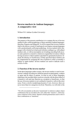 Inverse Markers in Andean Languages: a Comparative View