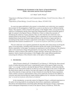 Rethinking the Foundations of the Theory of Special Relativity: Stellar Aberration and the Fizeau Experiment