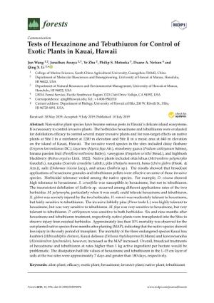 Tests of Hexazinone and Tebuthiuron for Control of Exotic Plants in Kauai, Hawaii