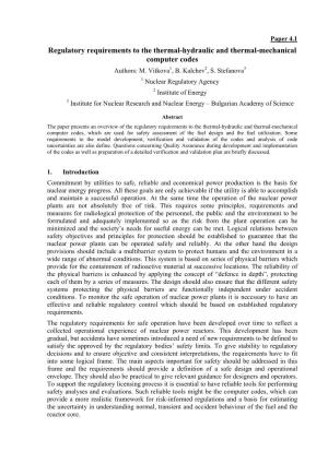 Regulatory Requirements to the Thermal-Hydraulic and Thermal-Mechanical Computer Codes Authors: M