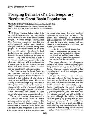 Foraging Behavior of a Contemporary Northern Great Basin Population