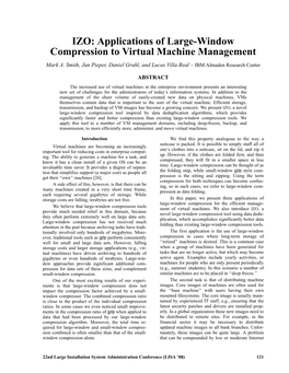 IZO: Applications of Large-Window Compression to Virtual Machine Management