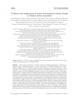 Evidence and Implications of Recent and Projected Climate Change in Alaska’S Forest Ecosystems 1, 2 1 3 4 JANE M
