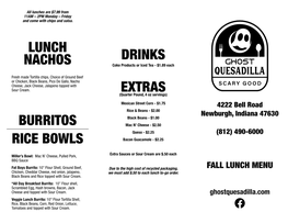 Burritos Rice Bowls Lunch Nachos Drinks Extras