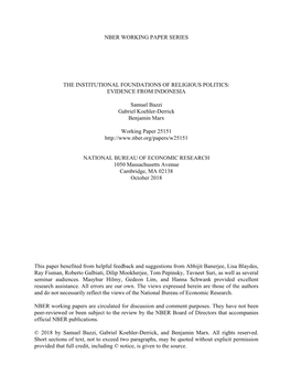 Nber Working Paper Series the Institutional