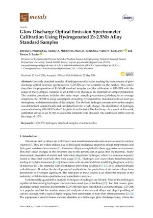 Glow Discharge Optical Emission Spectrometer Calibration Using Hydrogenated Zr-2.5Nb Alloy Standard Samples