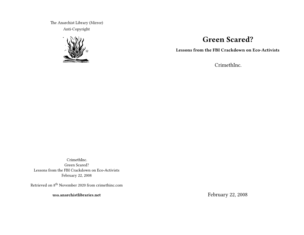 Green Scared? Lessons from the FBI Crackdown on Eco-Activists