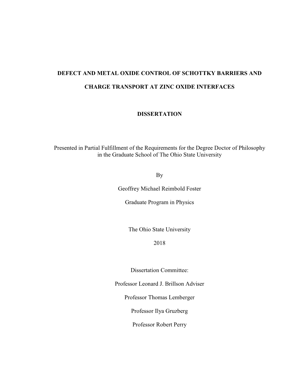 Defect and Metal Oxide Control of Schottky Barriers And