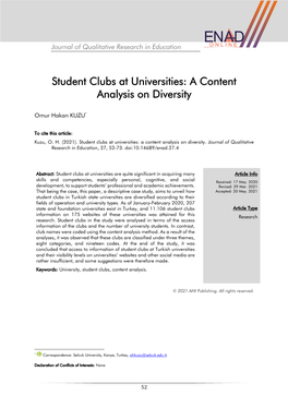 Student Clubs at Universities: a Content Analysis on Diversity