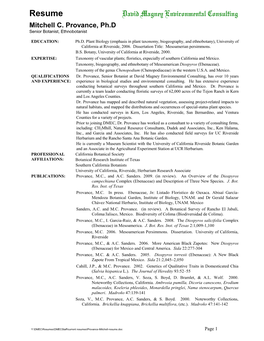 Resume David Magney Environmental Consulting Mitchell C