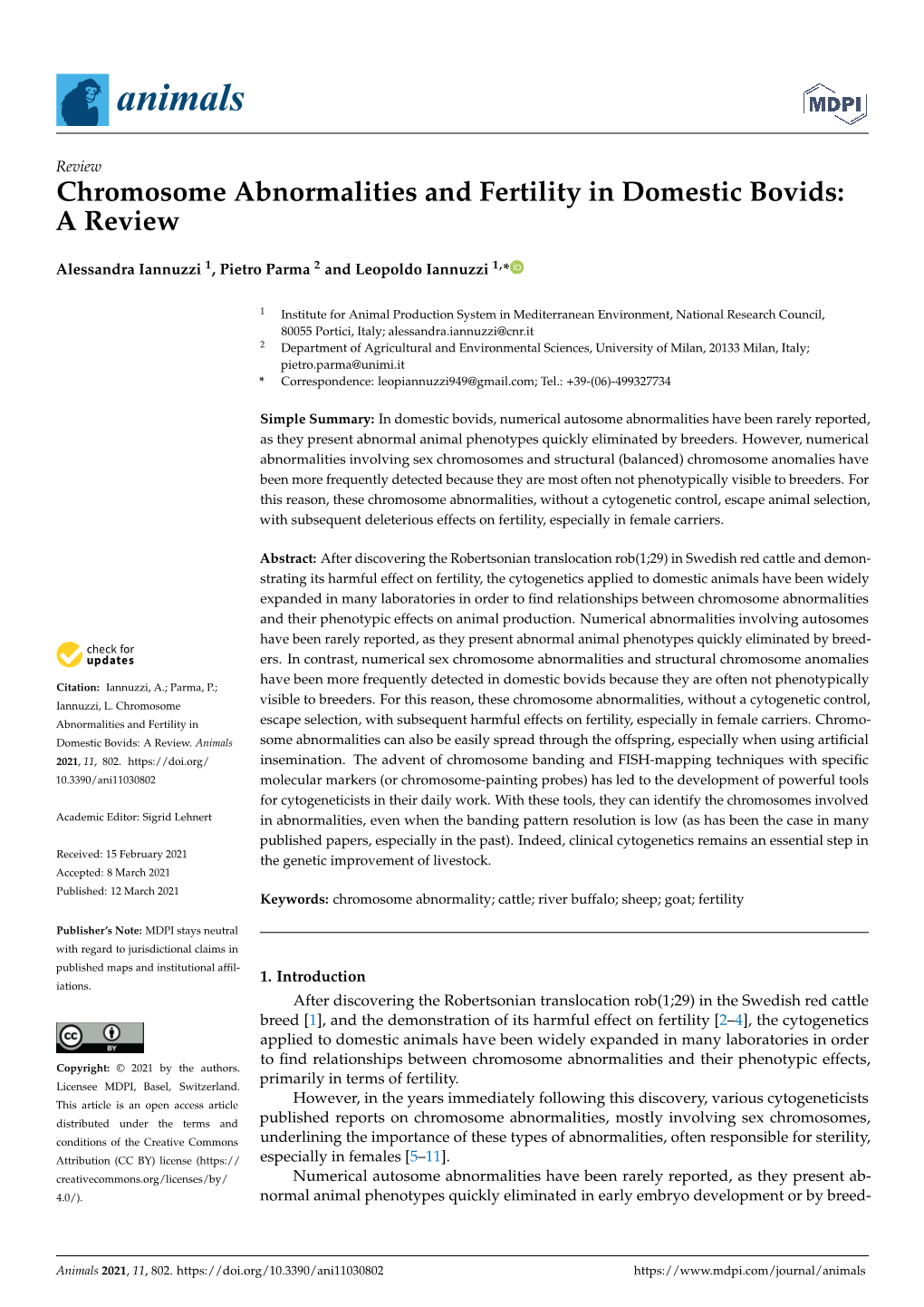 Chromosome Abnormalities and Fertility in Domestic Bovids: a Review