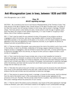 Full Transcript of Anti-Miscegenation Laws in Iowa