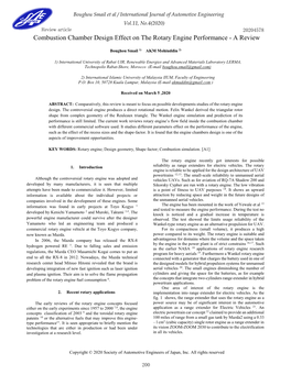 Combustion Chamber Design Effect on the Rotary Engine Performance - a Review