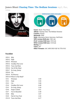 James Blunt Chasing Time: the Bedlam Sessions Mp3, Flac, Wma
