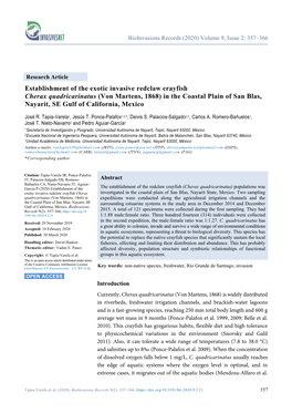 Establishment of the Exotic Invasive Redclaw Crayfish Cherax