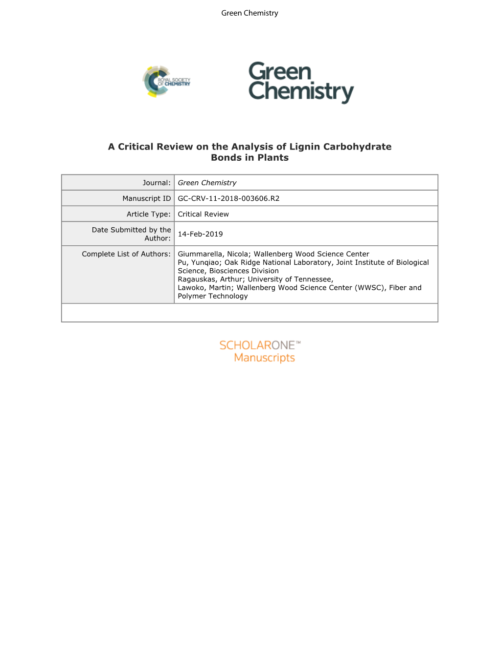 A Critical Review on the Analysis of Lignin Carbohydrate Bonds in Plants