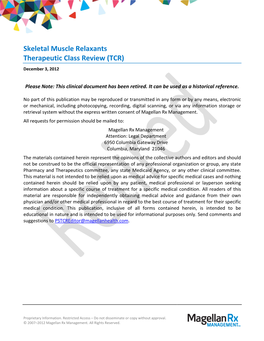 Skeletal Muscle Relaxants Therapeutic Class Review (TCR) December 3, 2012