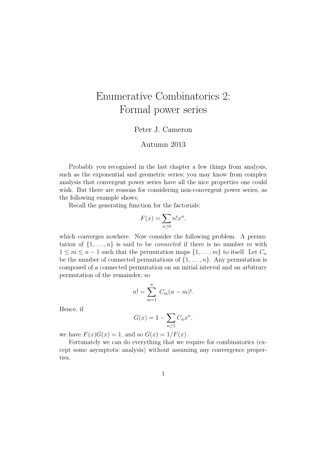 Enumerative Combinatorics 2: Formal Power Series