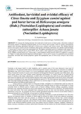 Antifeedant, Larvicidal and Ovicidal Efficacy of Citrus Limetta And