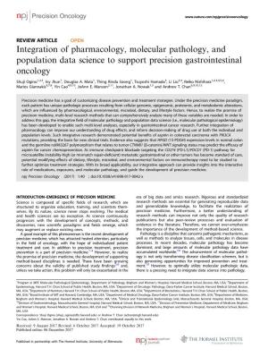 Integration of Pharmacology, Molecular Pathology, and Population Data Science to Support Precision Gastrointestinal Oncology