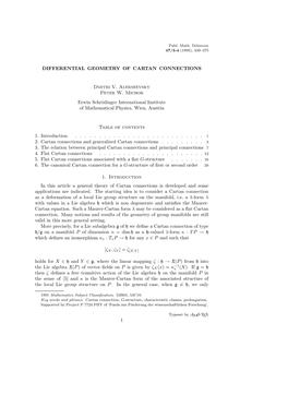 DIFFERENTIAL GEOMETRY of CARTAN CONNECTIONS Dmitri V