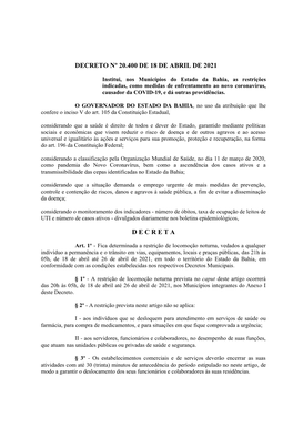 Decreto Nº 20.400 De 18 De Abril De 2021