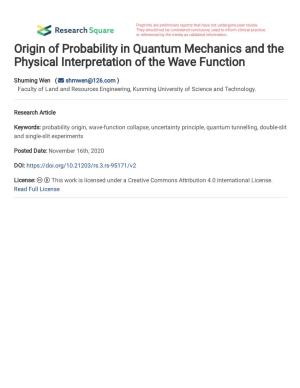 Origin of Probability in Quantum Mechanics and the Physical Interpretation of the Wave Function