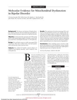 Molecular Evidence for Mitochondrial Dysfunction in Bipolar Disorder