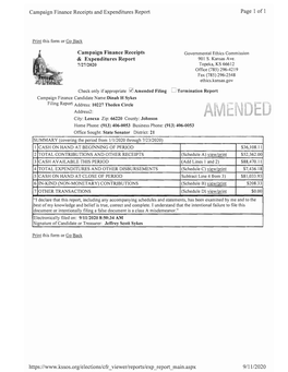 Campaign Finance Receipts and Expenditures Report Page 1 of 1