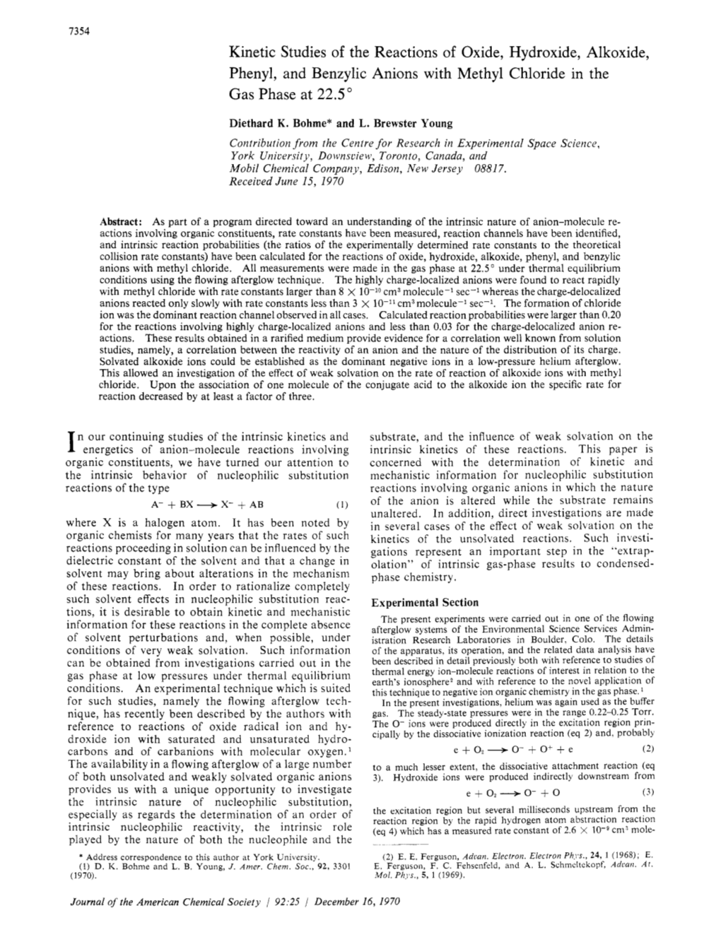 Kinetic Studies of the Reactions of Oxide, Hydroxide, Alkoxide, Phenyl, and Benzylic Anions with Methyl Chloride in the Gas Phase at 22.5'