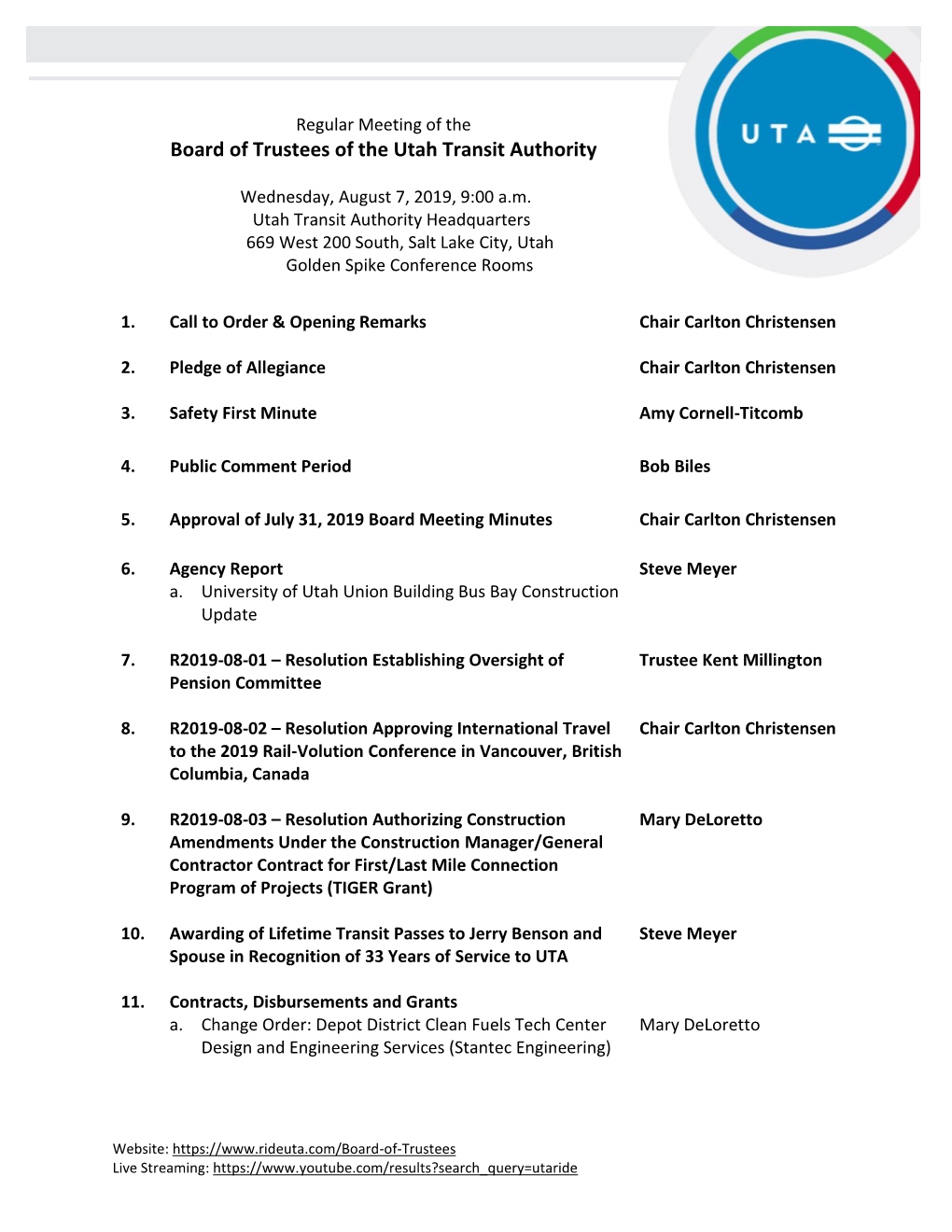 Board of Trustees of the Utah Transit Authority