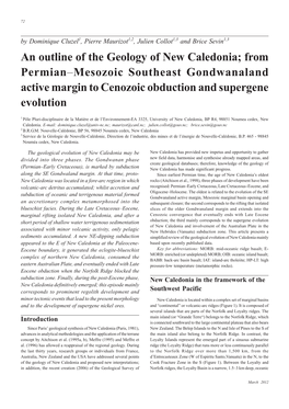 An Outline of the Geology of New Caledonia; from Permian–Mesozoic Southeast Gondwanaland Active Margin to Cenozoic Obduction and Supergene Evolution