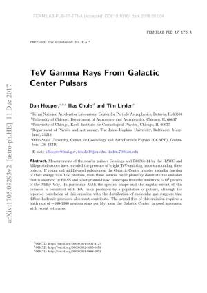 Tev Gamma Rays from Galactic Center Pulsars