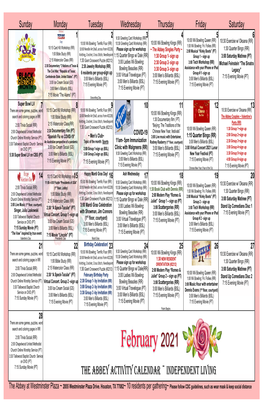 The Abbey Activity Calendar ~ Independent Living