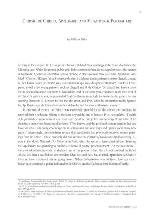 Giorgio De Chirico, Apollinaire and Metaphysical Portraiture